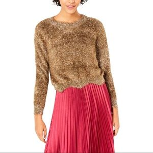 LUCY PARIS Women’s Lola Metallic Eyelash Fuzzy Sweater Brown/Gold Size Large